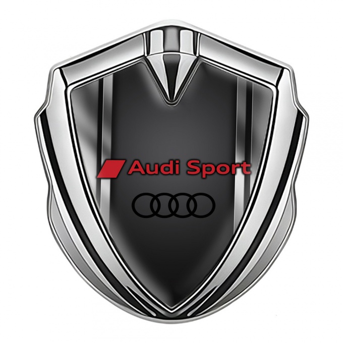 Audi Sport Bodyside Domed Emblem Silver Metallic Frame Red Edition