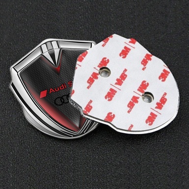 Audi Sport Bodyside Emblem Self Adhesive Silver Dark Mesh Red Elements