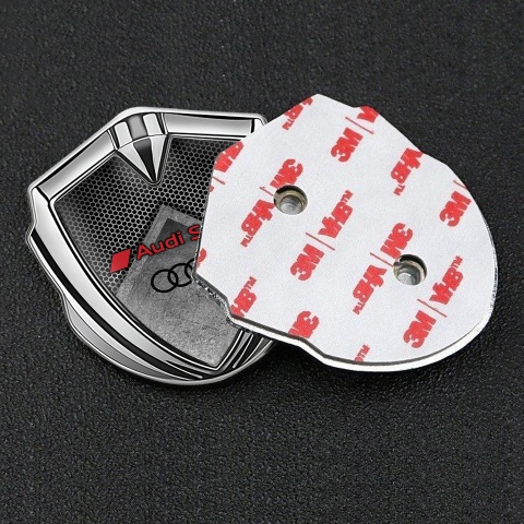 Audi Sport Metal Emblem Self Adhesive Silver Grey Hex Stone Slab Effect