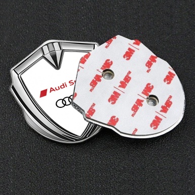 Audi Sport Emblem Trunk Badge Silver White Background Red Logo