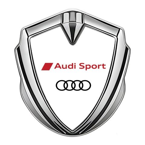 Audi Sport Emblem Trunk Badge Silver White Background Red Logo