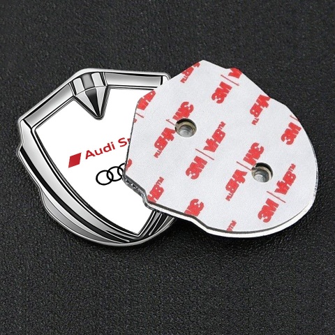 Audi Sport Emblem Trunk Badge Silver White Background Red Logo