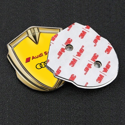 Audi Sport Emblem Self Adhesive Gold Yellow Base Black Red Logo