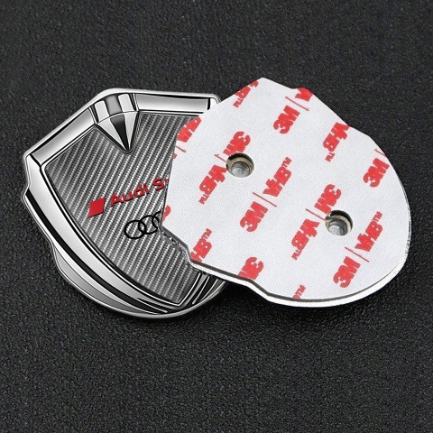 Audi Sport Bodyside Emblem Badge Silver Light Carbon Red Edition