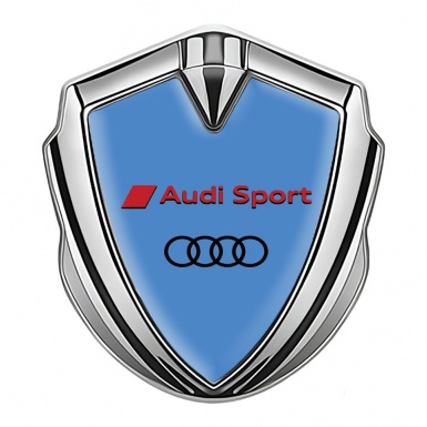 Audi Sport Trunk Emblem Badge Silver Glacial Blue Base Black Logo