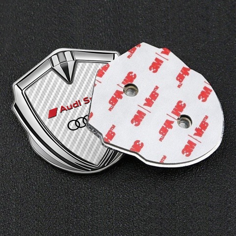 Audi Sport Bodyside Domed Emblem Silver White Carbon Red Characters
