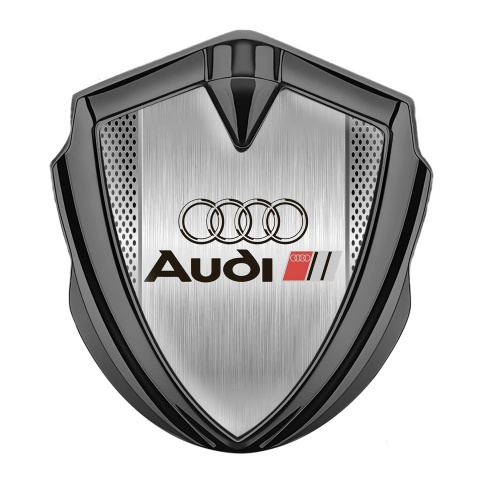 Audi Metal Emblem Self Adhesive Graphite Grey Mesh Polished Metal Motif