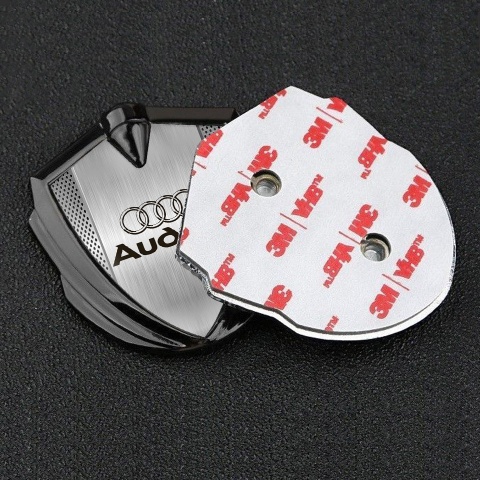 Audi Metal Emblem Self Adhesive Graphite Grey Mesh Polished Metal Motif