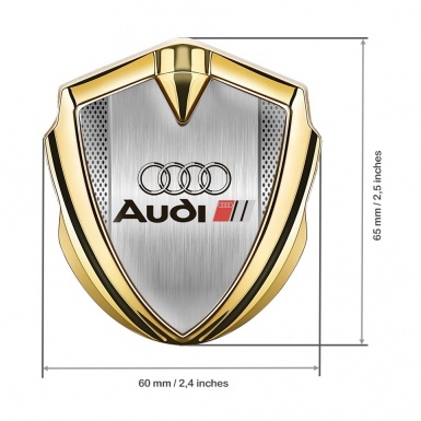 Audi Metal Emblem Self Adhesive Gold Grey Mesh Polished Metal Motif