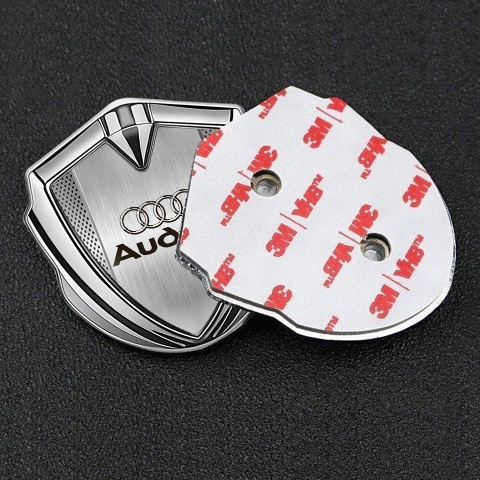Audi Metal Emblem Self Adhesive Silver Grey Mesh Polished Metal Motif
