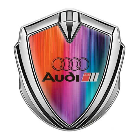 Audi Metal 3D Domed Emblem Silver Colorful Gradient Black Logo