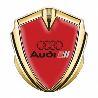 Audi Emblem Fender Badge Gold Red Base Black Logo Edition