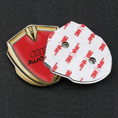 Audi Emblem Fender Badge Gold Red Base Black Logo Edition