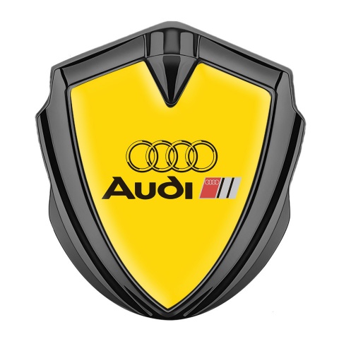Audi Fender Emblem Badge Graphite Yellow Background Black Logo Design