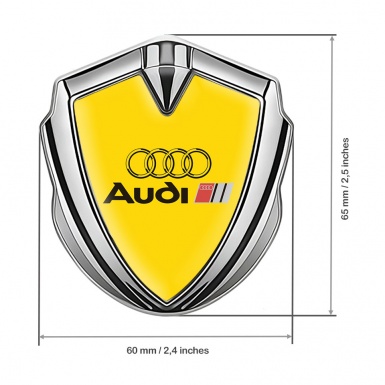 Audi Fender Emblem Badge Silver Yellow Background Black Logo Design