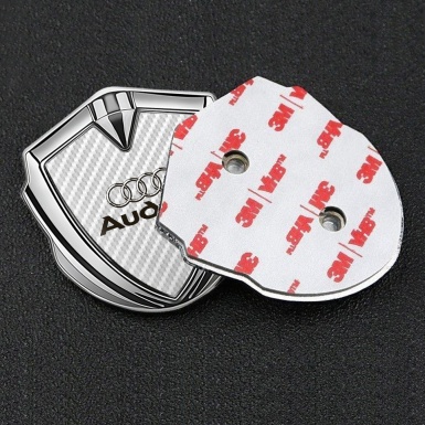 Audi Trunk Emblem Badge Silver White Carbon Fill Black Logo Design
