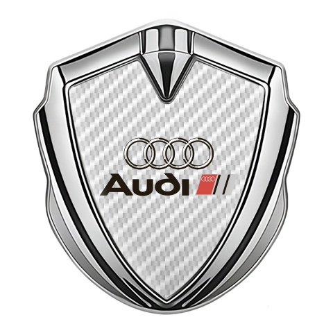 Audi Trunk Emblem Badge Silver White Carbon Fill Black Logo Design