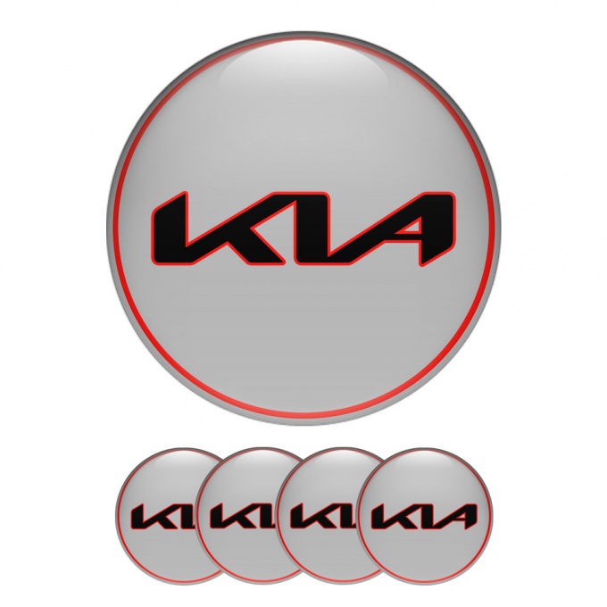 Kia Silicone Domed Stickers New Logo Grey with Red Ring