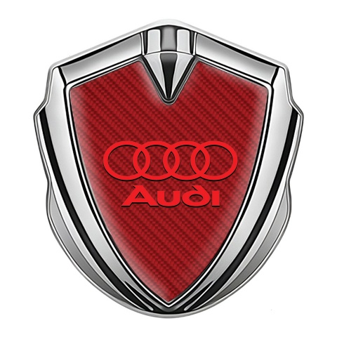 Audi Metal Emblem Self Adhesive Silver Red Carbon Crimson Logo