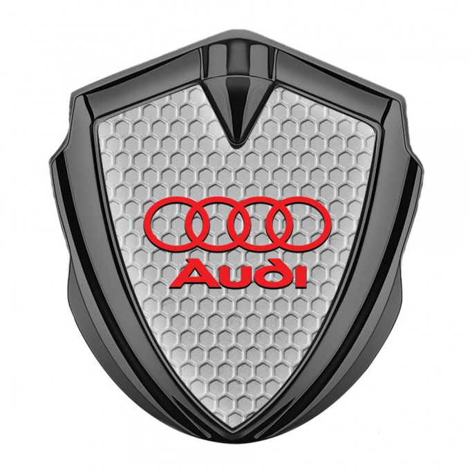 Audi Bodyside Badge Self Adhesive Graphite Grey Honeycomb Red Logo