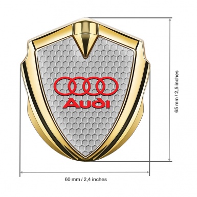 Audi Bodyside Badge Self Adhesive Gold Grey Honeycomb Red Logo