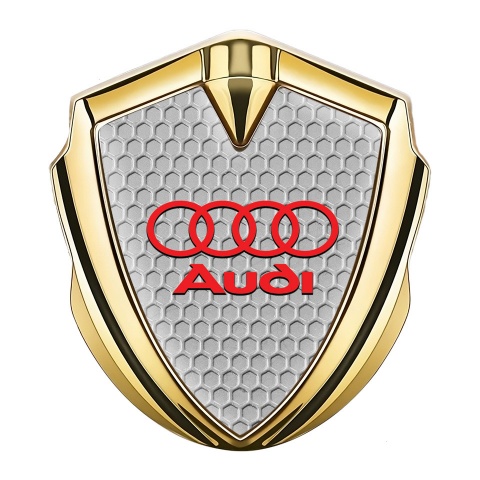 Audi Bodyside Badge Self Adhesive Gold Grey Honeycomb Red Logo