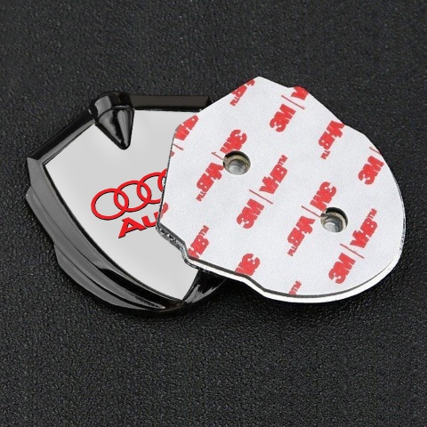Audi Fender Emblem Badge Graphite Moon Grey Fill Crimson Logo