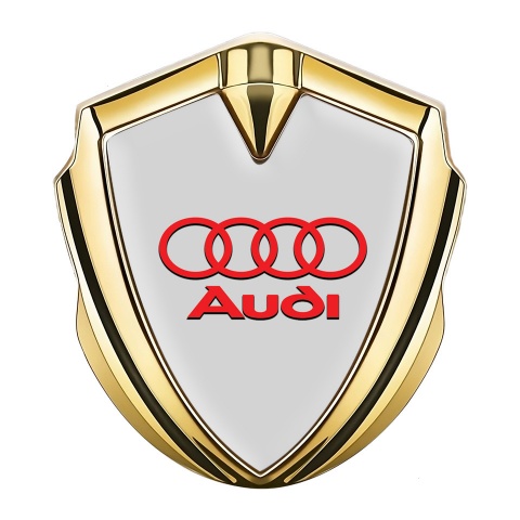 Audi Fender Emblem Badge Gold Moon Grey Fill Crimson Logo