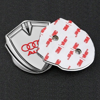 Audi Fender Emblem Badge Silver Moon Grey Fill Crimson Logo