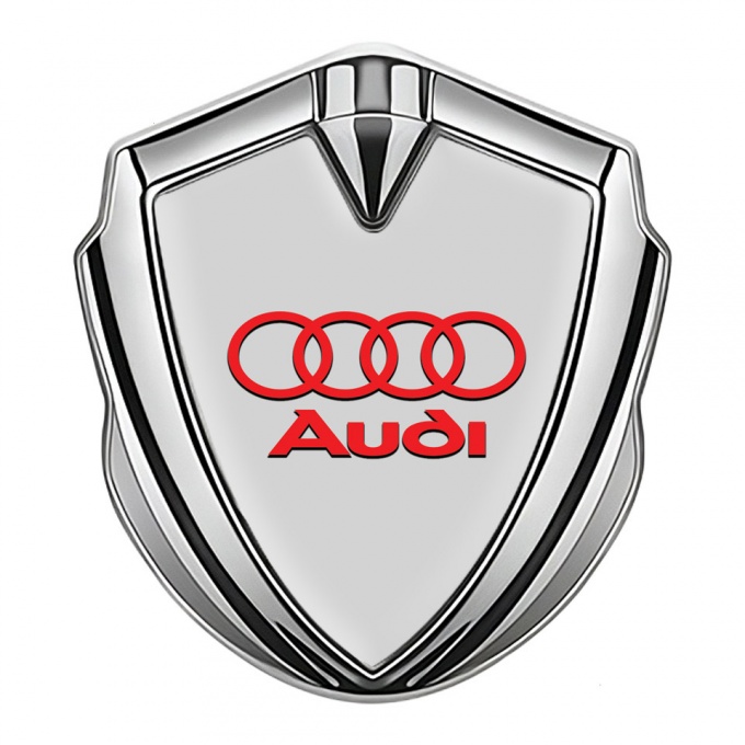 Audi Fender Emblem Badge Silver Moon Grey Fill Crimson Logo