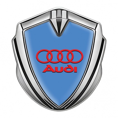 Audi Emblem Trunk Badge Silver Sky Blue Fill Red Rings Edition