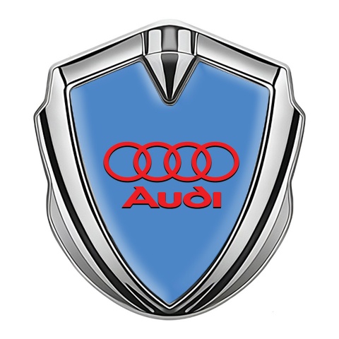 Audi Emblem Trunk Badge Silver Sky Blue Fill Red Rings Edition