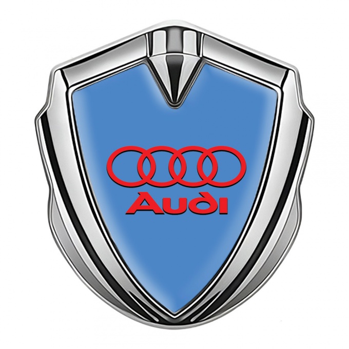 Audi Emblem Trunk Badge Silver Sky Blue Fill Red Rings Edition