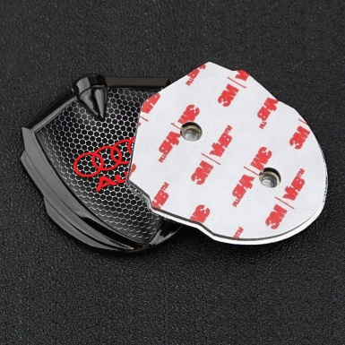 Audi Emblem Self Adhesive Graphite Dark Metallic Mesh Red Logo