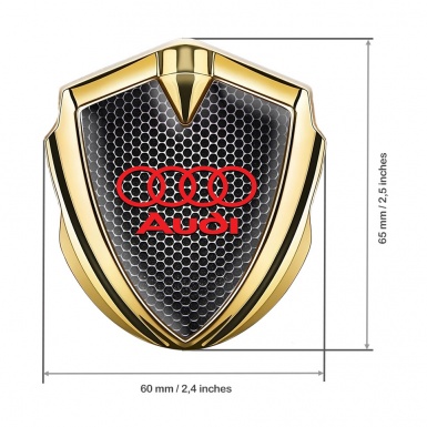 Audi Emblem Self Adhesive Gold Dark Metallic Mesh Red Logo