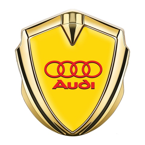 Audi Trunk Emblem Badge Gold Yellow Background Crimson Logo