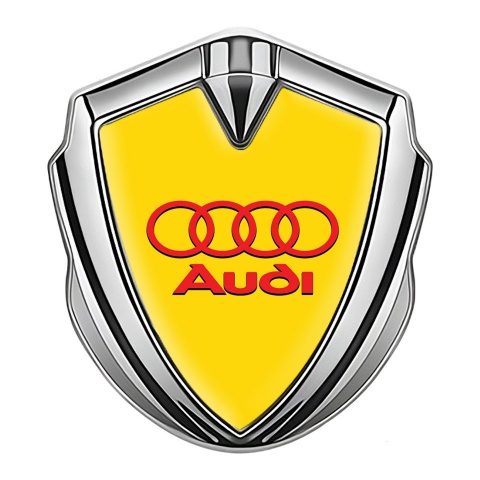 Audi Trunk Emblem Badge Silver Yellow Background Crimson Logo