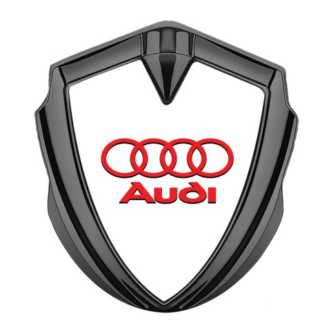 Audi Bodyside Domed Emblem Graphite White Pearl Fill Classic Red Logo