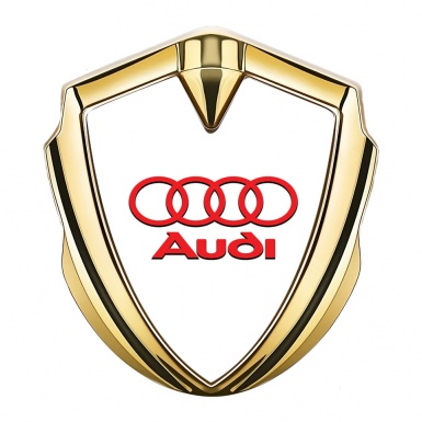 Audi Bodyside Domed Emblem Gold White Pearl Fill Classic Red Logo