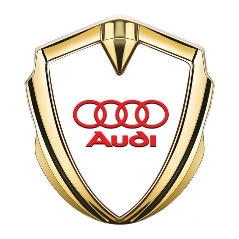 Audi Bodyside Domed Emblem Gold White Pearl Fill Classic Red Logo