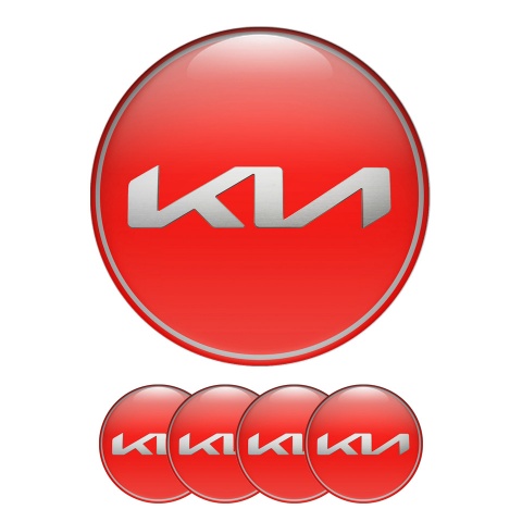 Kia Silicone Stickers Wheel Center Cap Red with Metal Style Logo