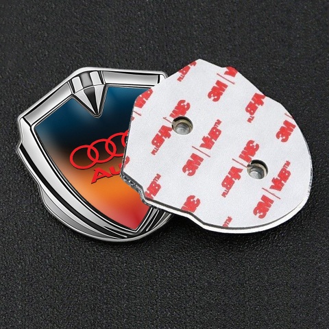 Audi Metal Emblem Self Adhesive Silver Color Gradient Crimson Rings