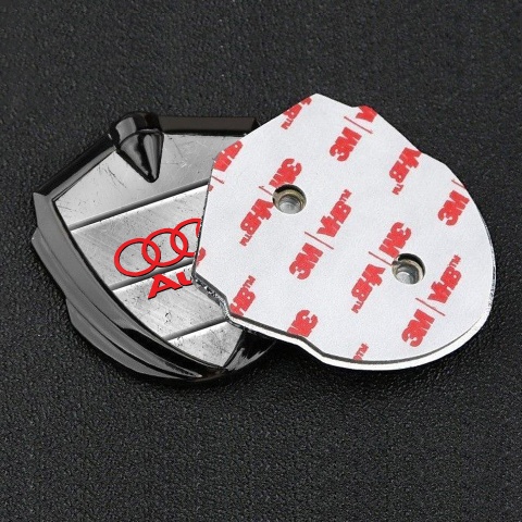 Audi Emblem Badge Self Adhesive Graphite Stone Texture Crimson Logo