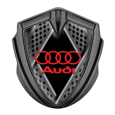 Audi Emblem Fender Badge Graphite Multi Panel Dark Mesh Red Logo