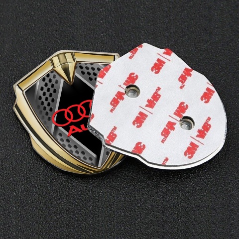Audi Emblem Fender Badge Gold Multi Panel Dark Mesh Red Logo