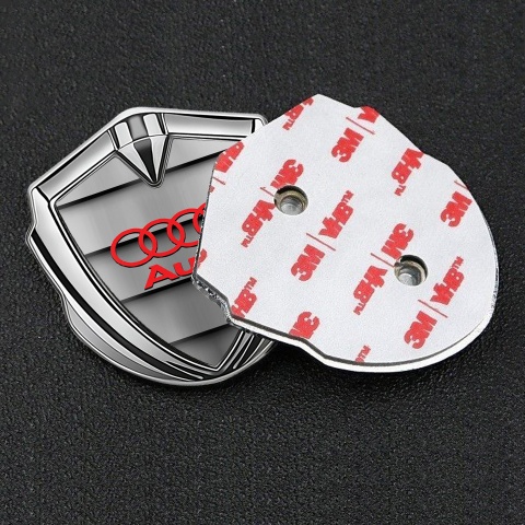 Audi Fender Emblem Badge Silver Stone Texture Panels Red Rings