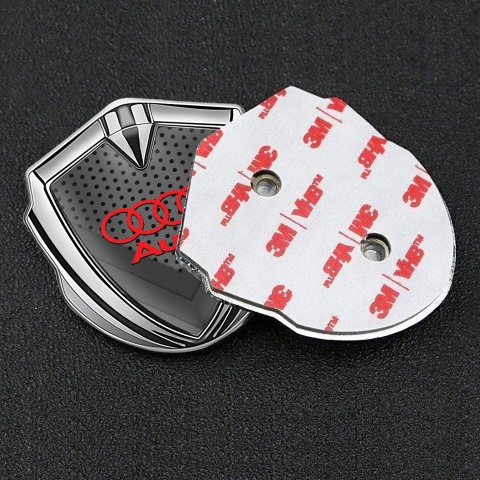 Audi Emblem Trunk Badge Silver Dark Texture Red Rings Edition