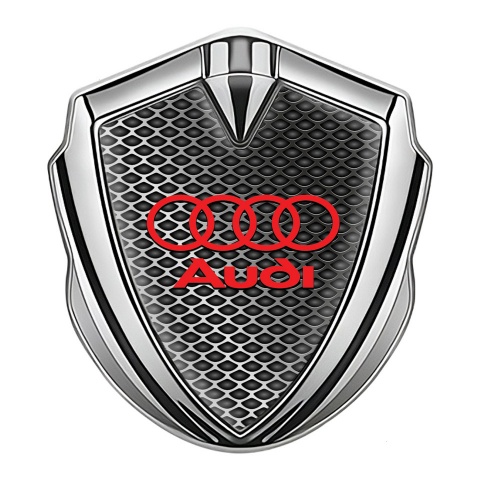 Audi Emblem Self Adhesive Silver Metallic Fence Effect Crimson Logo