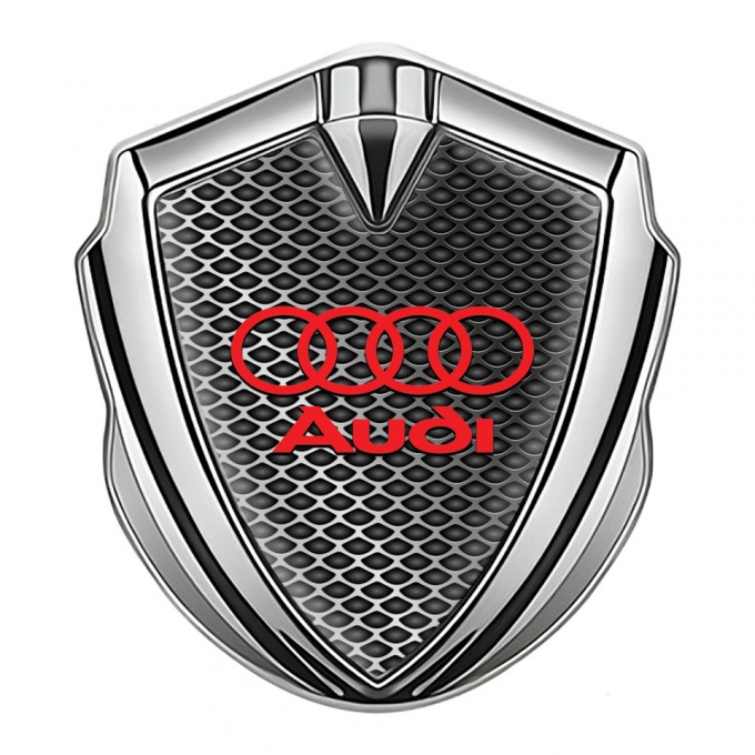 Audi Emblem Self Adhesive Silver Metallic Fence Effect Crimson Logo