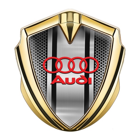 Audi Bodyside Emblem Badge Gold Metal Texture Classic Red Logo